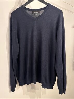 Jones New York Silk Cashmere V-Neck Sweater XL Navy Made in Italy